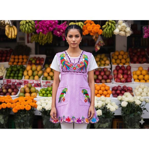 Mexican Folkloric apron embroidered  one of a kind mexico todo corazon SMALL - Picture 7 of 11